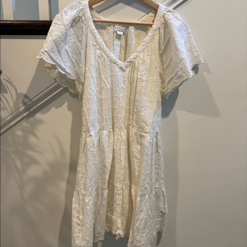 Velvet off white eyelet dress-L